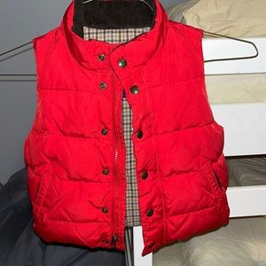 Toddler boy puffer vest 3T red with brown plaid inside